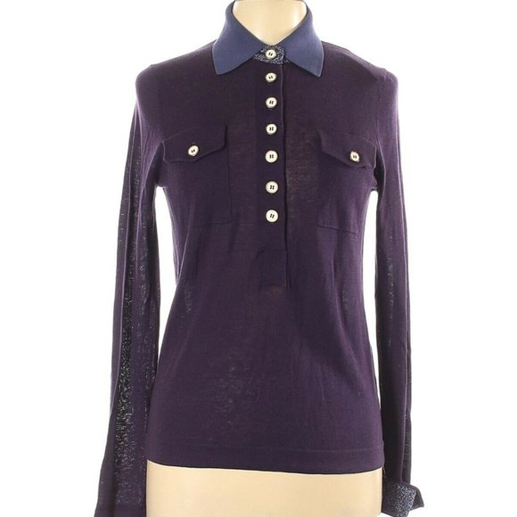$228 NWT Marc by Marc Jacobs Pullover Sweater Glitter Collar Polo Purple Top